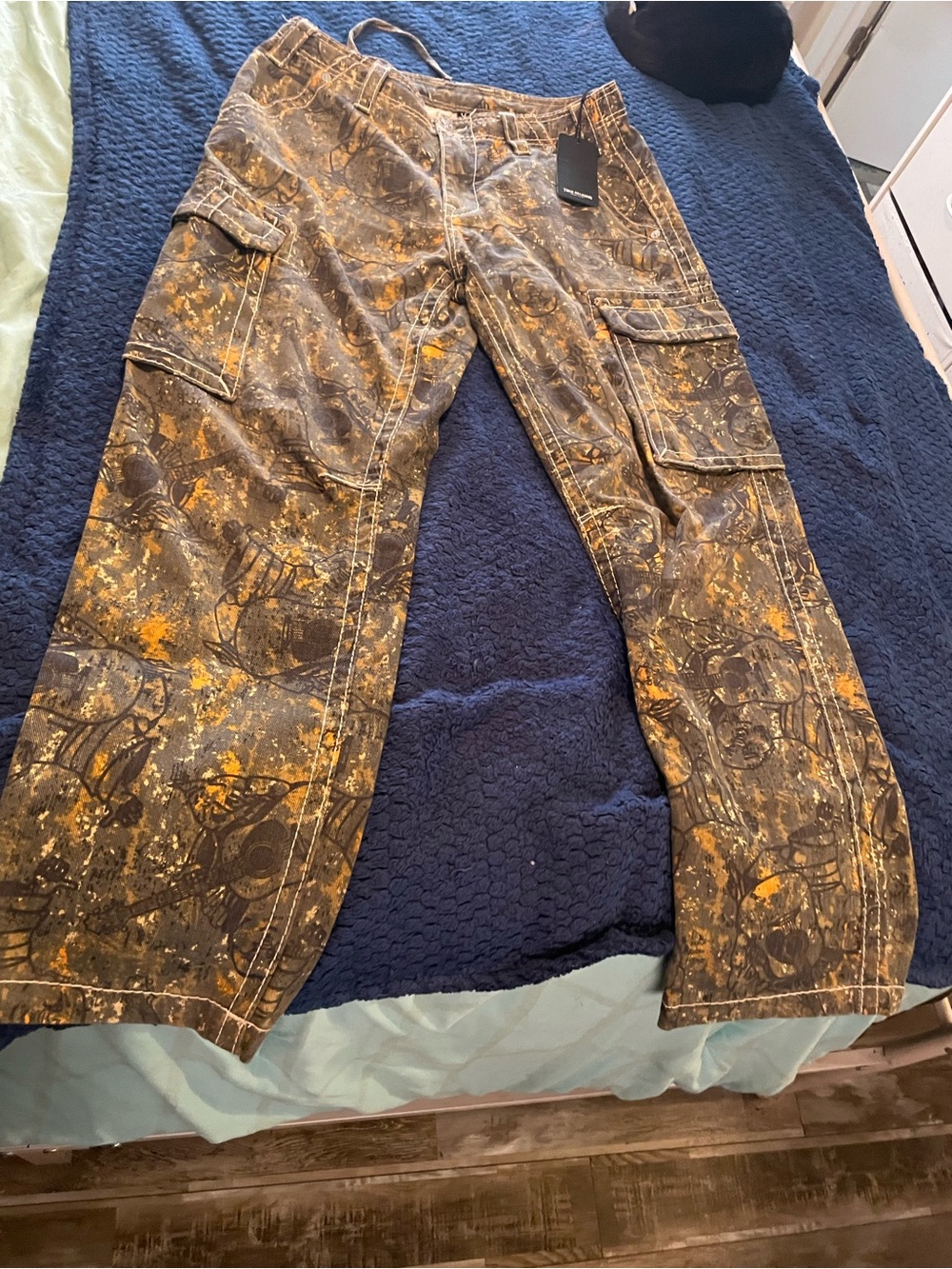 True Religion Brown Cargo Pants with Yellow Paint-Splatter